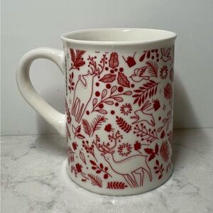 Starbucks 12 oz Red and White Deer and Holly Holiday Mug